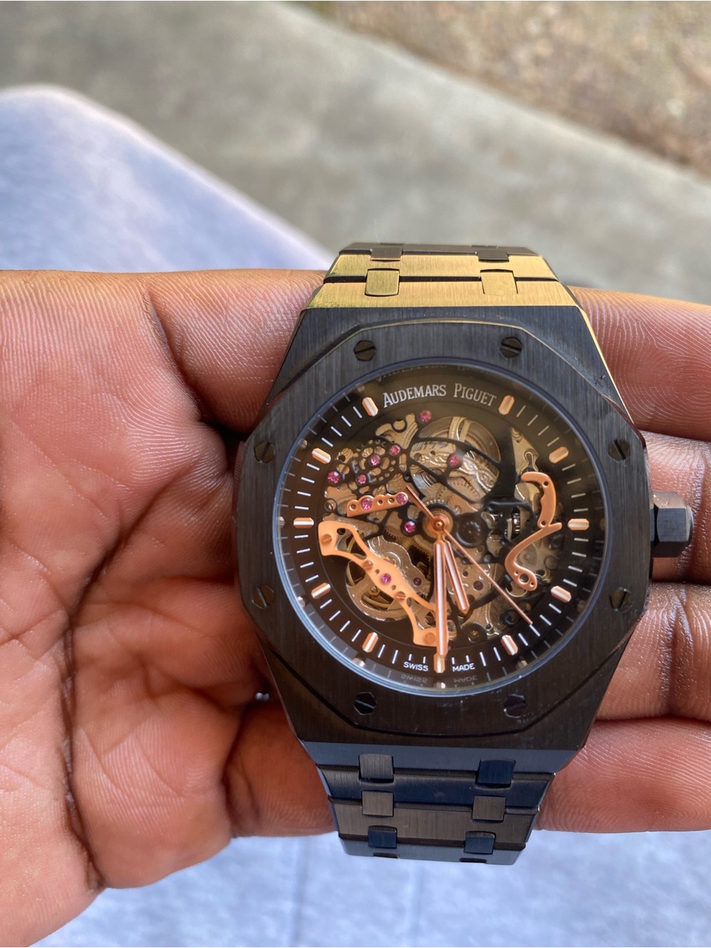 Audemars Piguet Black and Rose-Gold Skeleton Dial Men’s Watch